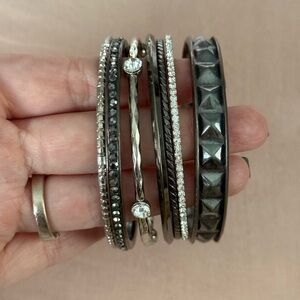 Elegant Silver and Black Bangle Set